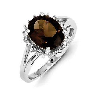 Sterling Silver Rhodium Smokey Quartz and Diamond Ring Jewelry Brothers Ring Jewelry
