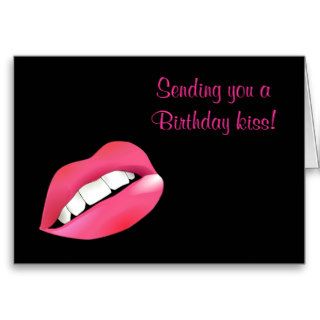 Happy Birthday with pink lips birthday kiss Greeting Card