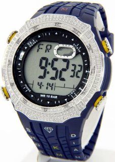 Mens King Master Diamond Case & Navy Blue Band Digital G Diamond Shock Watch #KM 516 Watches