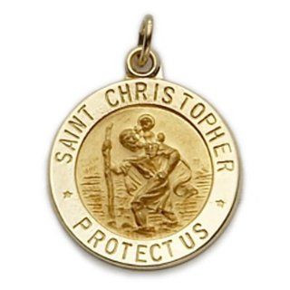 14K Gold Round St.Christopher Medal Pendant 14K Gold Jewelry 14K Gold St. Christopher Patron Saint Medal Pendant Catholic Gift Boxed Pendant Necklaces Jewelry