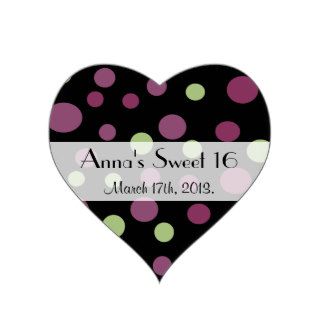 Sweet 16 Chic Retro Dots Spots Purple Green Heart Stickers