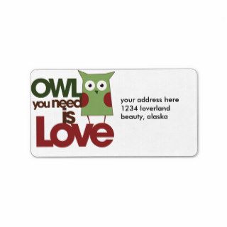 Owl you need is love personalized address labels