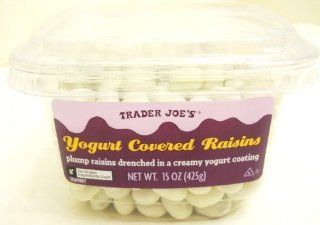 Trader Joe's Yogurt Covered Raisins Plump Raisins Drenched in a Creamy Yogurt Coating No Gluten Ingredients Used 15 Oz /425 G About 11 Servings  Candy And Chocolate Covered Fruits  Grocery & Gourmet Food
