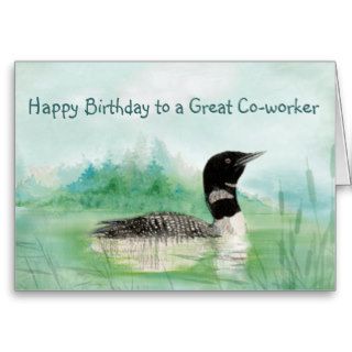 Co worker Birthday Watercolor Loon Bird Nature Art Card