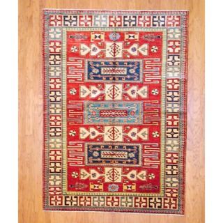 Afghan Hand knotted Tribal Kazak Red/ Ivory Wool Rug (5'7 x 7'10) 5x8   6x9 Rugs