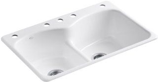 KOHLER K 6626 5 0 Langlade Smart Divide Self Rimming Kitchen Sink, White   Double Bowl Sinks  