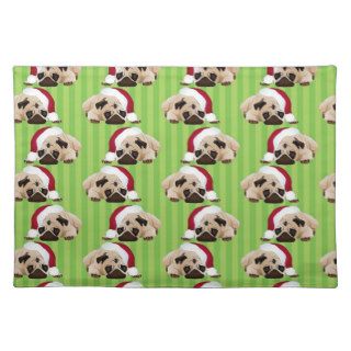 Christmas Pugs on Green Stripes Placemat