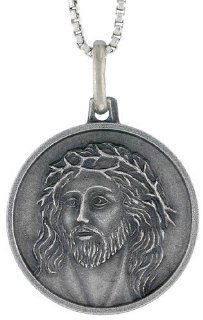 Sterling Silver Jesus with Crown of Thorns Pendant 925 Antique Catholic Medal (Pendant ONLY) Jewelry