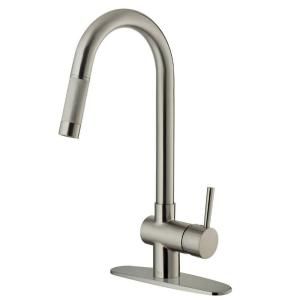 Vigo Single Handle Pull Out Sprayer Kitchen Faucet with Deck Plate in Stainless Steel VG02008STK1