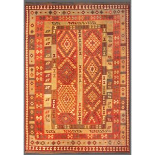 Afghan Hand knotted Mimana Kilim Red/ Ivory Wool Rug (7'2 x 10'1) 3x5   4x6 Rugs