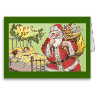 Santa Sneaks By Sleeping Kids Vintage Christmas Card