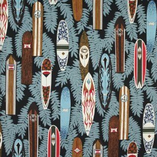 Hoffman Hawaiian Surfboards Longboards Black Fabric Yardage