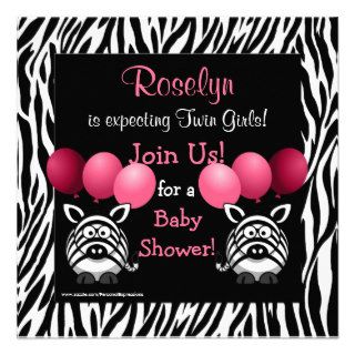 Zebra Twin Girls Baby Shower Invitation Pink