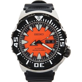 SEIKO Men's Diver's Automatic Orange Dial Black Rubber Strap Watch   SRP315 Seiko Men's Seiko Watches