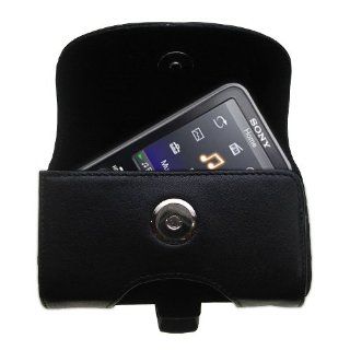 Gomadic Brand Horizontal Black Leather Carrying Case for the Sony Walkman NWZ E436F with Integrated Belt Loop and Optional Belt Clip   Players & Accessories