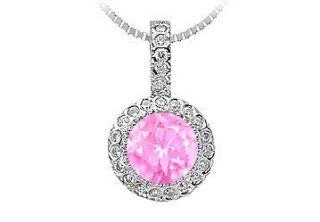 1 Carat Pink Sapphire Pendant with Cubic Zirconia in Rhodium Treated Sterling Silver 1.25 CT TGW Jewelry