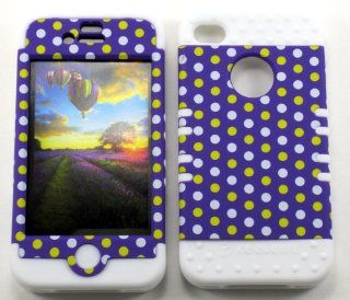 3 IN 1 HYBRID SILICONE COVER FOR APPLE IPHONE 4 4S HARD CASE SOFT WHITE RUBBER SKIN POLKA DOTS WH TE437 KOOL KASE ROCKER CELL PHONE ACCESSORY EXCLUSIVE BY MANDMWIRELESS Cell Phones & Accessories