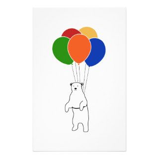 Flying Polar Bear with Birthday Balloons Stationery