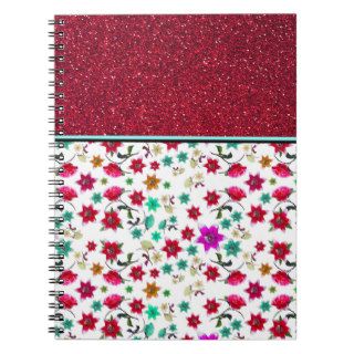 Abstract Red Floral Red Glitter Photo Print Spiral Notebook
