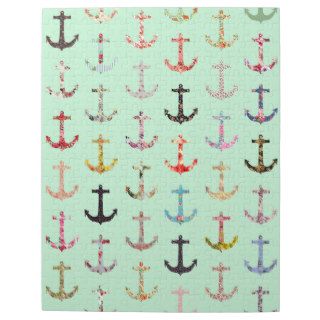 Girly Floral Nautical Anchors on Cute Mint Green Jigsaw Puzzles