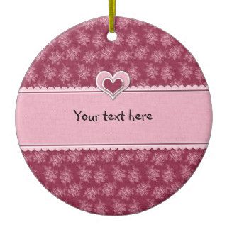Romantic pink flowers and hearts christmas tree ornament