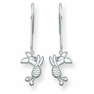 14k White Gold Disney Piglet Dangle Wire Earrings Jewelry