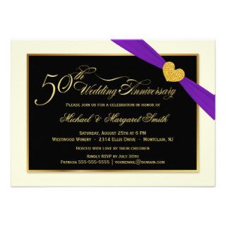 50th Wedding Anniversary Purple Ribbon Invitations