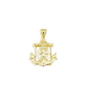 14k Yellow Gold Anchor Crucifix Captains Wheel Pendant Jewelry