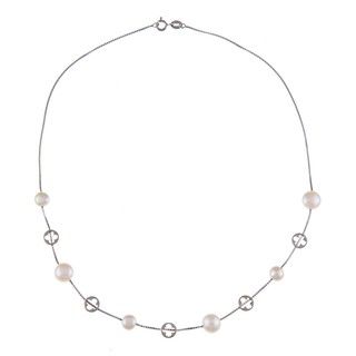 Kabella Sterling Silver Freshwater Pearl and Open Clover Necklace (8 9 mm) Kabella Jewelry Pearl Necklaces