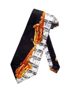 Steven Harris Mens Alto Saxophone Necktie   Black   One Size Neck Tie Novelty Neckties Clothing