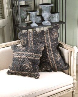 Small Black and Tan Toile Decorative Quiled Pillow   Throw Pillow Covers