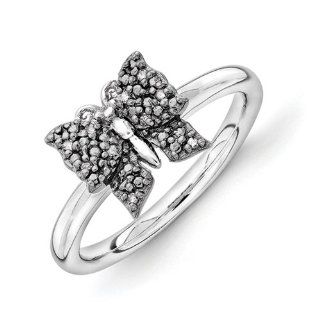 Sterling Silver & Blck plated Stackable Expressions Diamond Butterfly Ring Jewelry