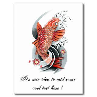 Cool Oriental Japanese Red Koi Carp Fish tattoo Postcards