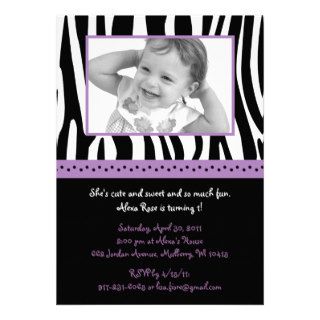 Trendy Purple Zebra Print Birthday Invitations