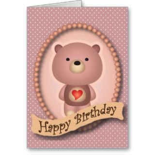 Cute Bear Pink Happy Birthday Card