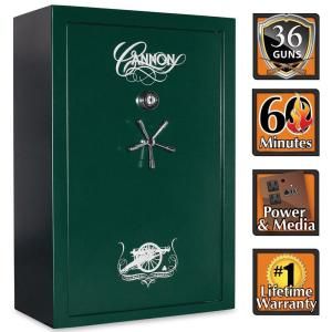 Cannon 36 Gun 60 in. H x 40 in. W x 24 in. D Hammertone Green Electronic Lock Deluxe Fire Safe with Chrome Finish CA33 H4FDC 13