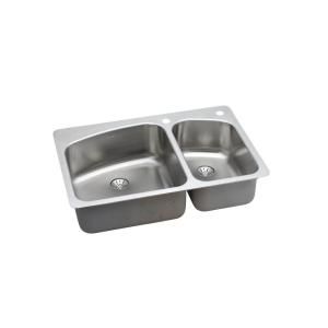 Elkay Innermost Perfect Drain Dual Mount Stainless Steel 33x22x8 2 Hole Double Bowl Kitchen Sink HD523637