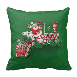 Vintage Santa Claus Peppermint Candy Train Throw Pillows