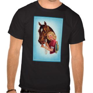 Retro Vintage Kitsch Pin Up Card Cowgirl & Horse T shirts