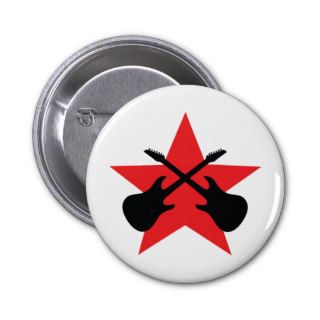 Red Star crossed guitars Pinback Buttons