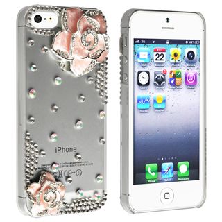 BasAcc Clear Diamond and Pink Flower Snap on Case for Apple iPhone 5 BasAcc Cases & Holders