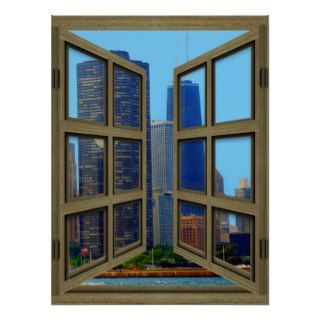 John Hancock Skyline 6 Pane Open Window Poster