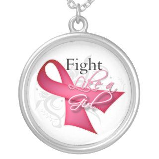 Ribbon   Fight Like a Girl   Breast Cancer Personalized Necklace
