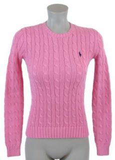 Ralph Lauren Sport Womens Cable Knit Crewneck Polo Pony Logo Sweater   XS   Mystic Pink