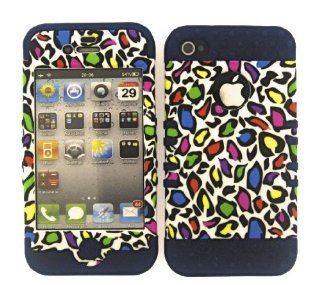 3 IN 1 HYBRID SILICONE COVER FOR APPLE IPHONE 4 4S HARD CASE SOFT DARK BLUE RUBBER SKIN LEOPARD DB TE446 KOOL KASE ROCKER CELL PHONE ACCESSORY EXCLUSIVE BY MANDMWIRELESS Cell Phones & Accessories