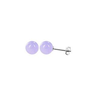 Sterling Silver 8mm Round Light Purple Jade Back Post Stud Earrings Jewelry