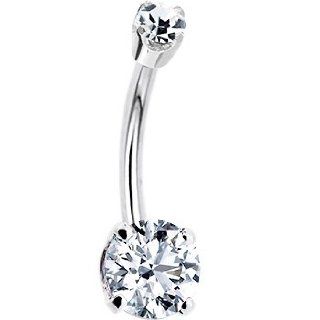 14 Gauge 1/2   14k White Gold Clear Cubic Zirconia Round Belly Ring Jewelry