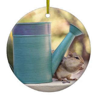 Cute Chipmunk and Watering Can Picture Ornament