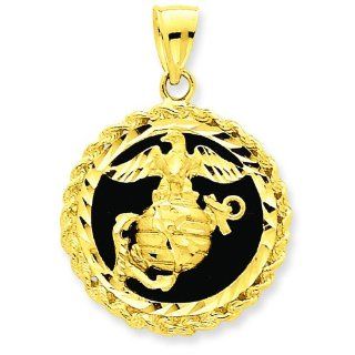 14K Gold Onyx US Marine EGA Charm Jewelry