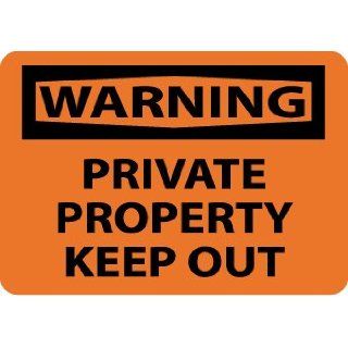 NMC W460PB OSHA Sign, Legend "WARNING   PRIVATE PROPERTY KEEP OUT", 14" Length x 10" Height, Pressure Sensitive Vinyl, Black on Orange Industrial Warning Signs